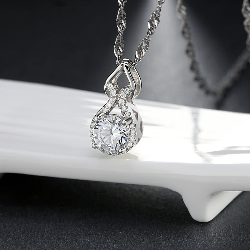 

ORSA JEWELS Silver Neckalce Water Drop Pendant Necklaces with Austrian Cubic Zirconia Trendy Women Fashion Jewelry DON55