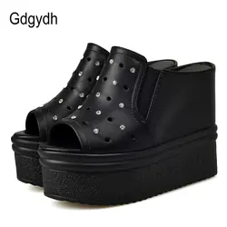 Gdgydh/босоножки на высоком каблуке для женщин кристаллы Платформа клинья Лето Удобная женская обувь 2019 Новинка весны Черный дропшиппинг