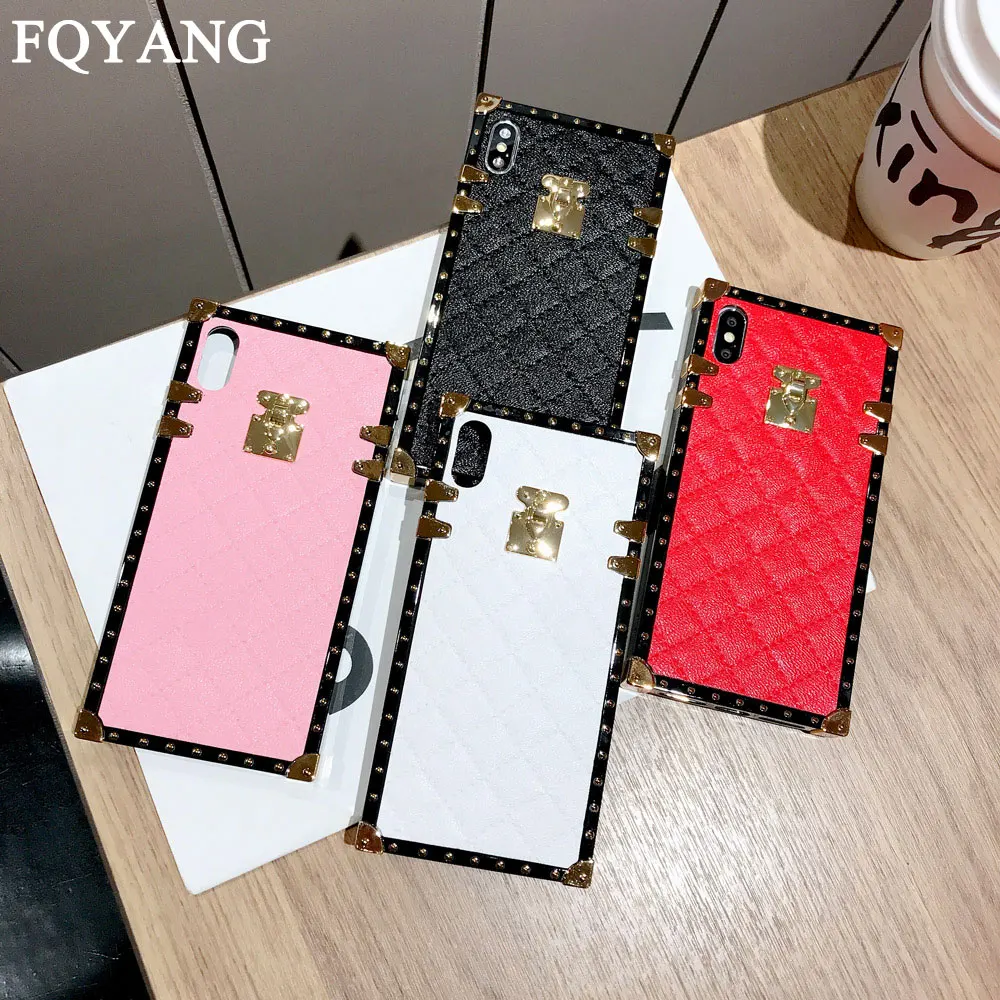 

Luxury Square Leather Phone Cases For HUAWEI NOVA 3E P20 MATE 20 Vintage Plaid Lambskin Soft Silicon Case For HUAWEI NOVA 4 3 2S