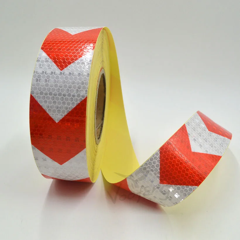 

Red/White Dual color arrow safety self adhesive warning tape with high visibility Free shipping