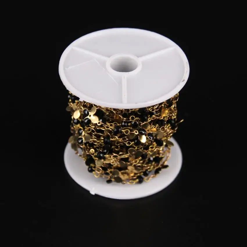 Oil Drip Flower Link Black Glass ChianBlack Crystal Faceted Rondelle Brass Wire Wrapped Rosary Chain Sweater Chain Necklace Jewelry Findings