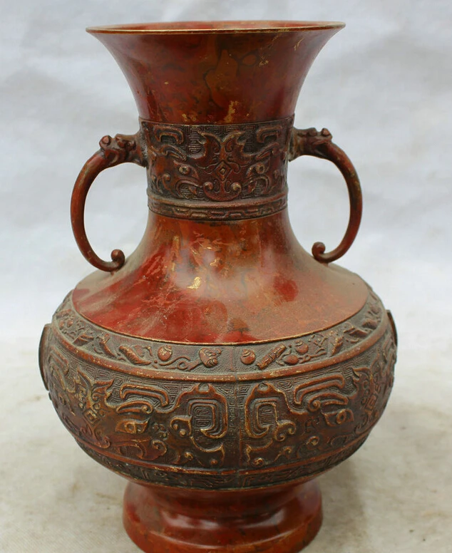 

150610 S1297 10" Chine Chinese palace Bronze Beast handle Pot Jar Crock flower Bottle Vase