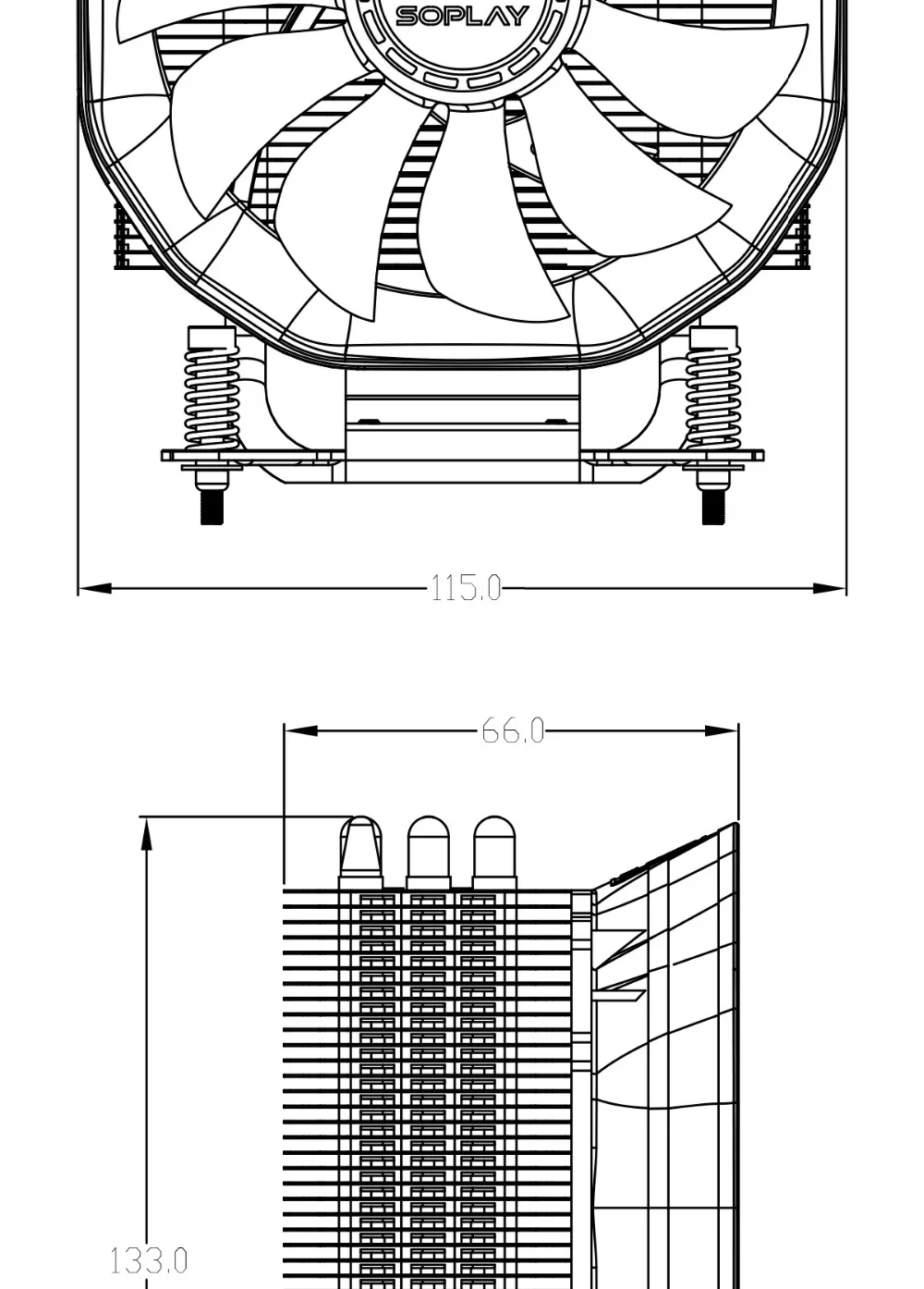 SOPLAY кулер для процессора вентилятор 3 тепловые трубки 4pin 115 мм вентилятор Алюминиевый радиатор для LGA 1150/1155/1156/