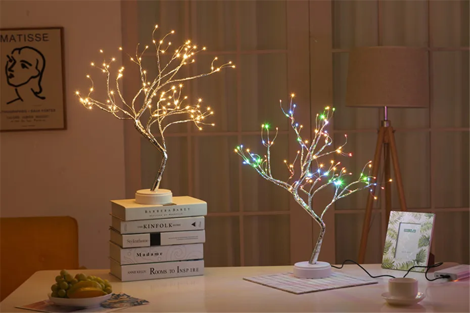 LED Tree Light Table Lamps 108 Bulbs Night light for Bedroom Wedding Party Christmas Decoration USB& Battery Copper wire Lights