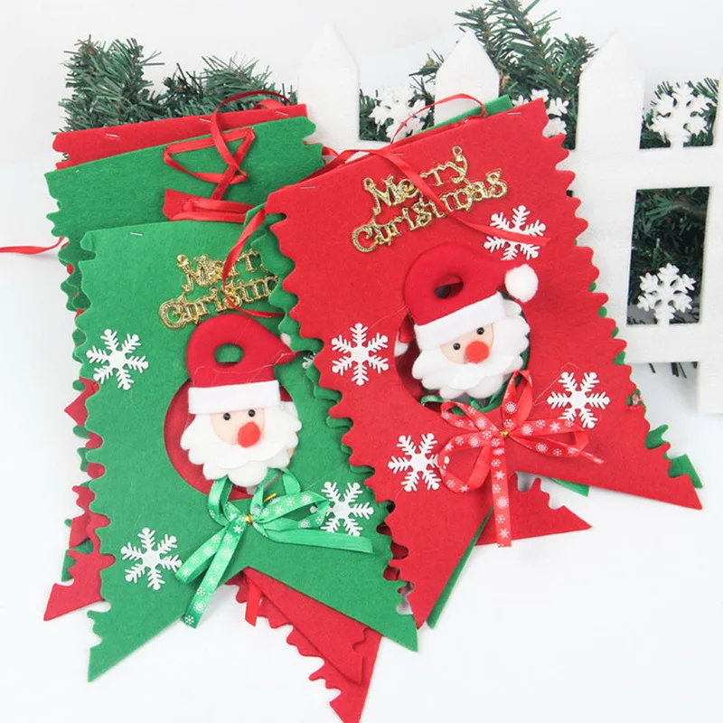 6 флагов с обеих сторон Печатные мультфильм Отец Рождество Санта Клаус Снеговик Вымпел Ткань флаг для рождественского фестиваля