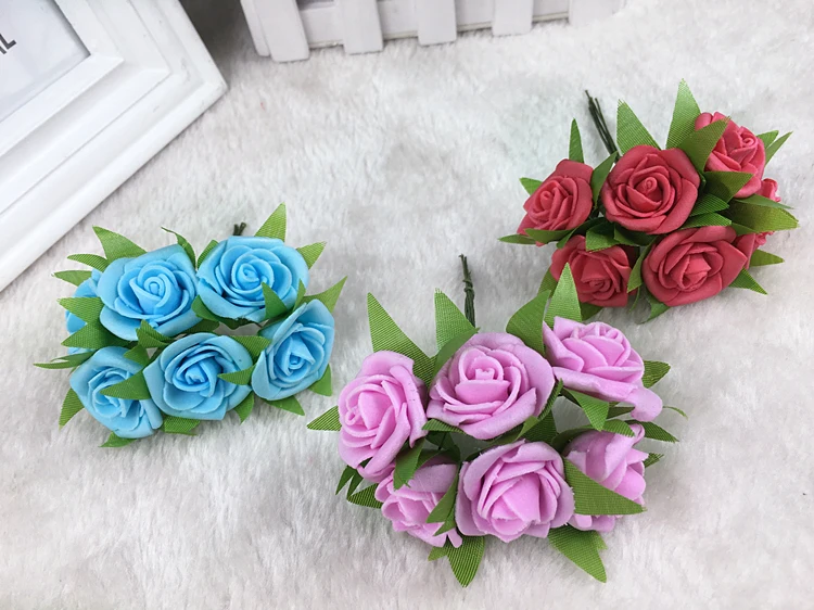 6pcs 2cm Mini Foam Rose Artificial Flower Bouquet Multicolor Rose