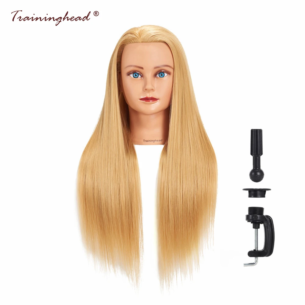 Traininghead 26 28" Blone Hair Mannequin Head For Wigs Synthetic Hair