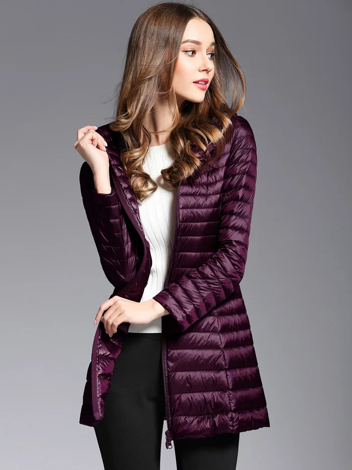 Женское весеннее-осеннее мягкий хлопковое пальто длинная куртка с капюшоном пуховик из белого утиного пуха одноцветная Легкая куртка переносное пальто