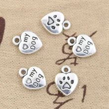 25 pçs encantos coração cão pata 13x10mm pingente feito à mão fazer ajuste, vintage tibetano bronze prata cor, diy para pulseira colar