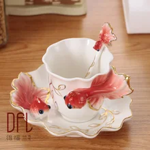 3D Emaille Goldfisch Kaffeetasse Tasse Porzellan Tee Milch Set Kreative Europäische Bone China Drink
