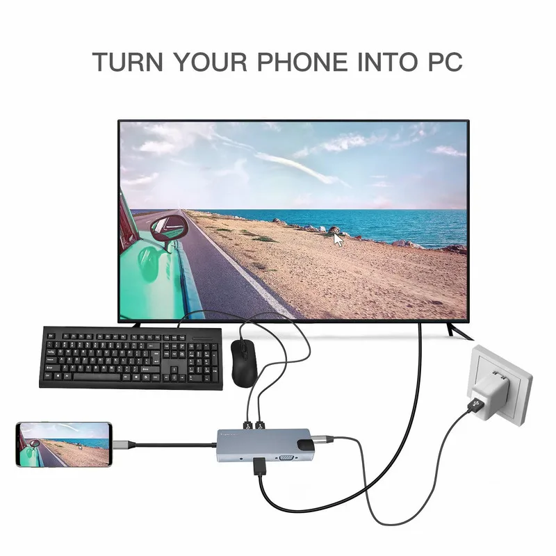 Basix USB-C концентратор типа C к USB 3,0 Thunderbolt 3 HDMI VGA 3,5 мм аудио RJ45 адаптер для MacBook Pro samsung Galaxy S9 USB C концентратор