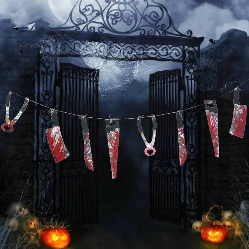 Горячая 1 комплект Хэллоуин жуткий кровавый нож Веревка дом с привидениями бар KTV Хэллоуин украшения Хэллоуин Праздник Украшения