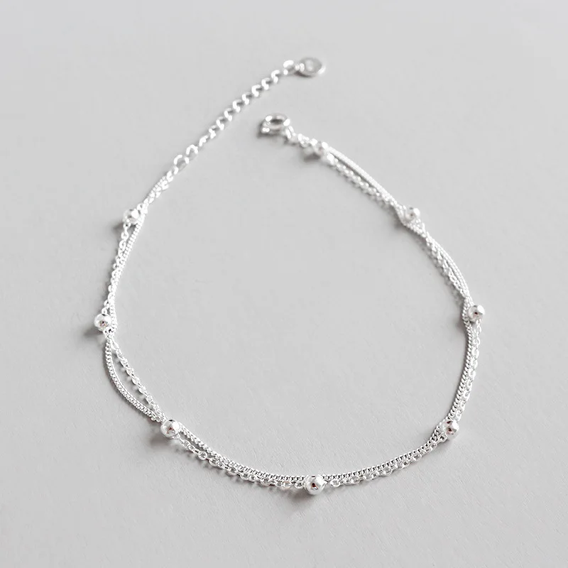 Real 925 Sterling Silver Anklet For Women 2020 Round Beads Double Chain Anklet Foot Bracelet tobilleras de plata de ley 925 Real 925 Sterling Silver Anklet For Women 2020 Round Beads Double Chain Anklet Foot Bracelet tobilleras de plata de ley 925