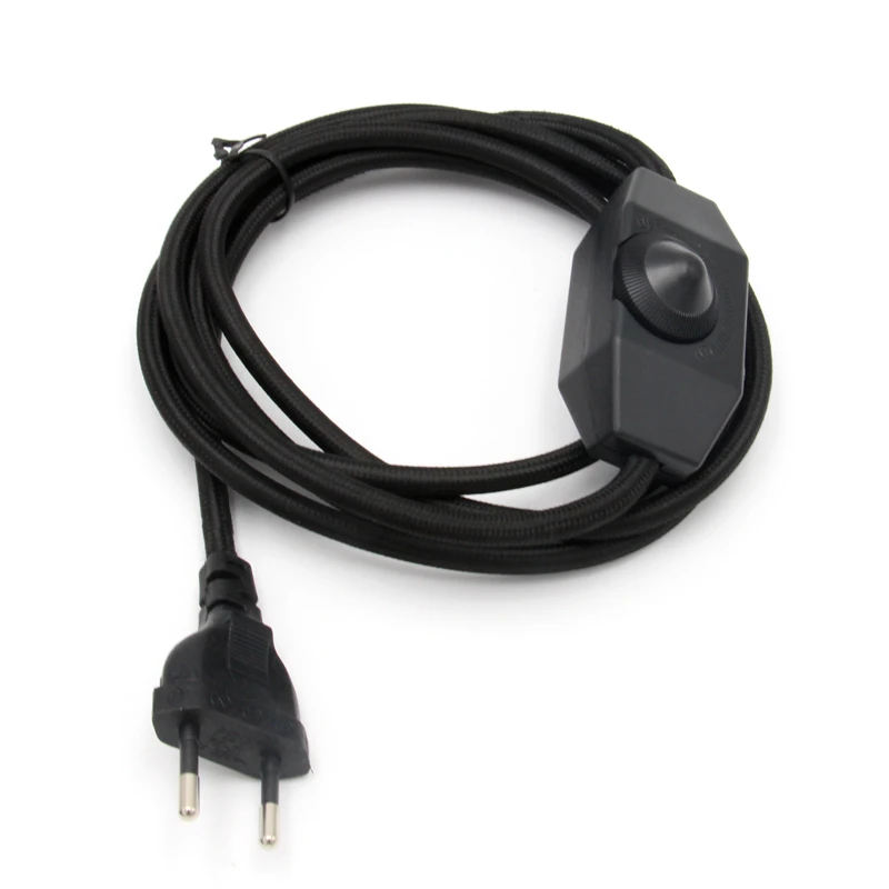 AC 220-250V EU Plug Power Cords With Dimmer Switch Flex Fabric Braided Covered Cable Electrical Power Cable power cords