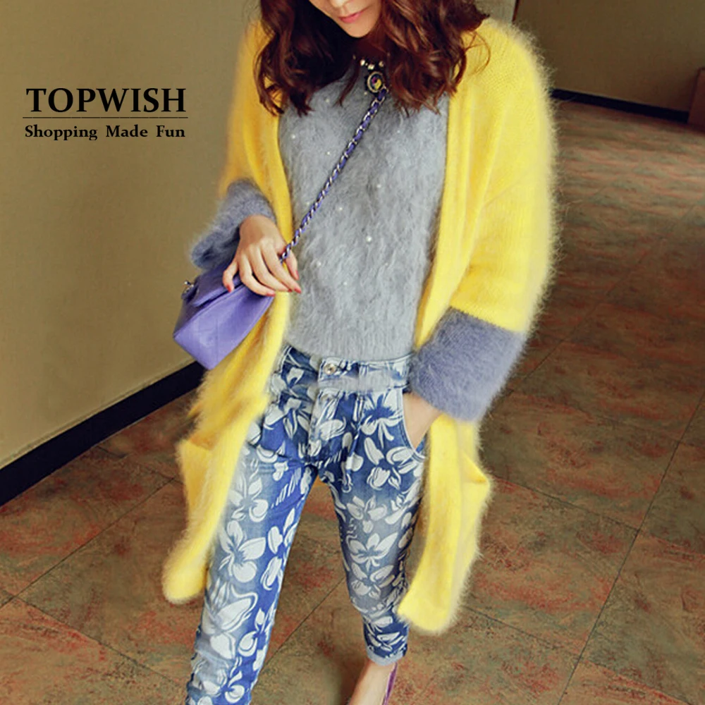 

Knitted Real Mink Cashmere Coat Casual Fashion Women Mink Cashmere Cardigans Contrast Color Mink Sweater TFP945