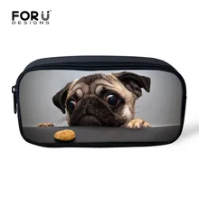 FORUDESIGNS Kawaii Women Make up Cases Cosmetic Bags Animal Pug Dog Cat Pencil Pouch Child Girls Boys Stationery School Supplies
