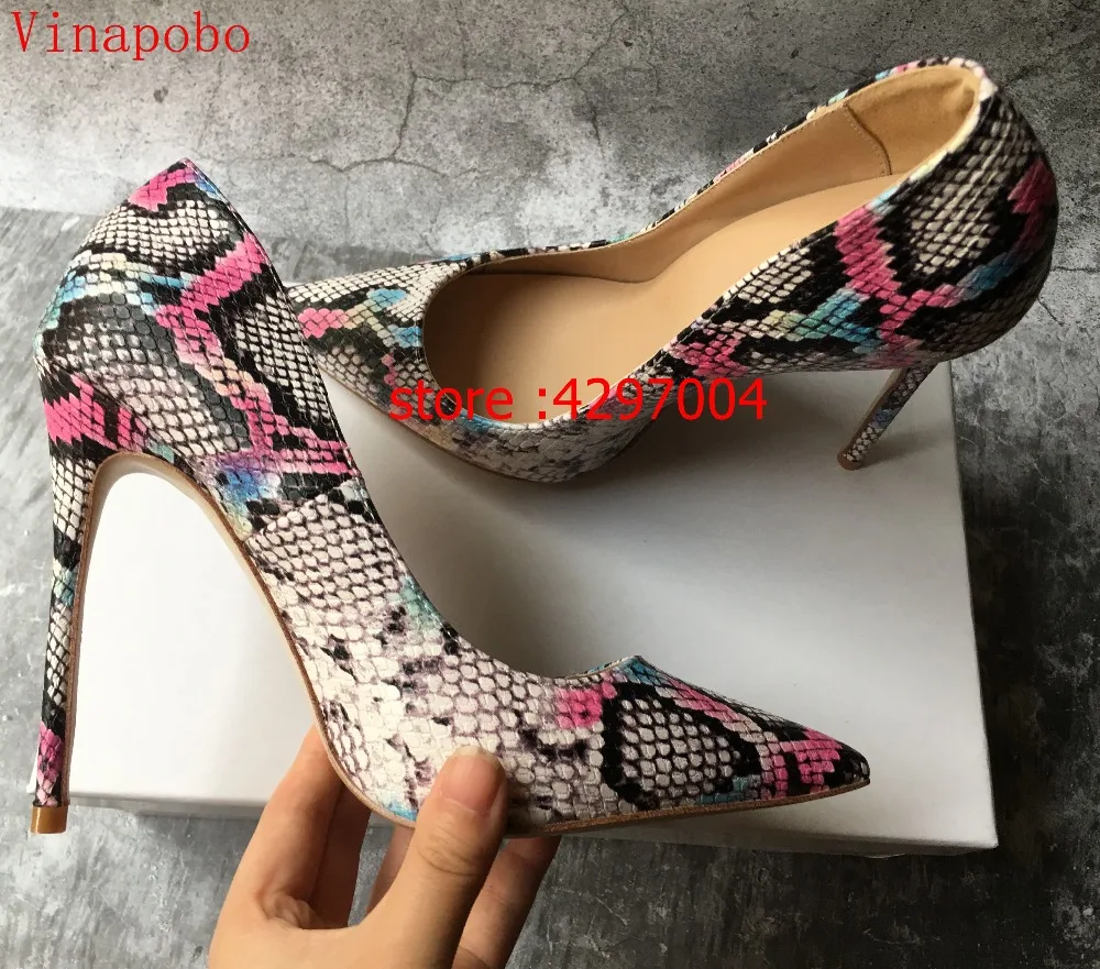 Vinapobo/женские туфли-лодочки на высоком каблуке в европейском стиле; пикантные туфли со змеиным принтом; женские свадебные туфли с острым носком на шпильке; большие размеры 34-42
