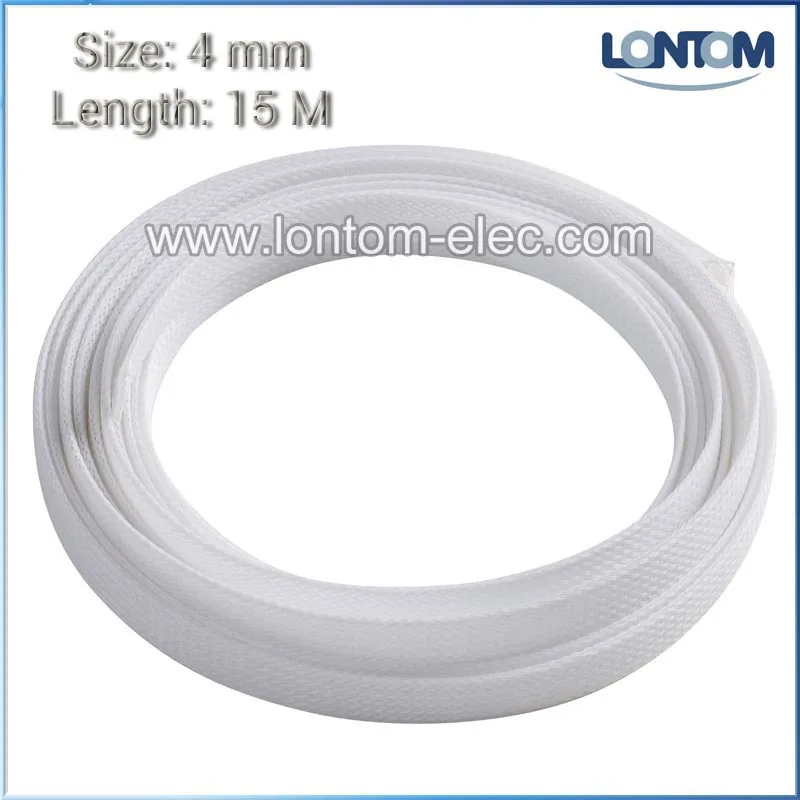 

4 mm 15M White PET Braided Expandable Auto Wire Cable Gland Sleeves Sleeving High Density Sheathing