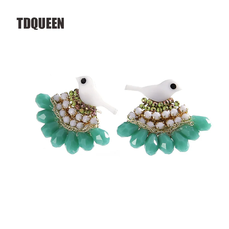 

TDQUEEN Stud Earrings Crystal Bead Women Fashion Earrings Shell Animal Bird Brincos Zinc Alloy Gold-color Fashion Earring