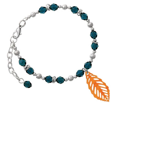 Acrylic Medium Leaf Pearly Orange Navy Blue Beaded Bracelet