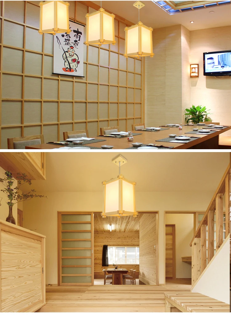 Японский стиль тонкий ремесел деревянная рамка подвесной светильник led luminarias para sala столовая спальня бар висит свет