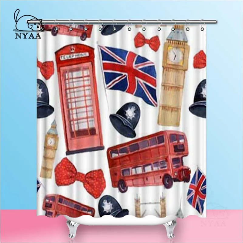 Nyaa Биг Бен двухэтажный автобус занавески для душа лондонская символика Водонепроницаемый полиэстер ткань ванная комната шторы для домашнего декора - Цвет: NY5038