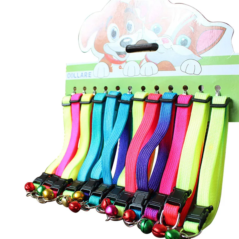 

12pcs/lot Rainbow color adjustable pet dog puppy collar outdoor ring bell necklace collar on sale