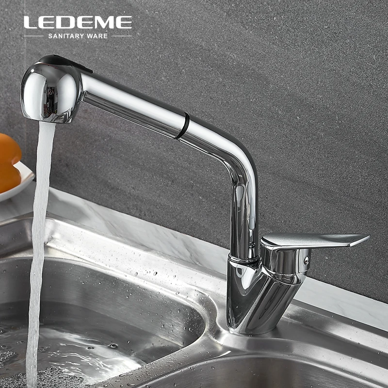 LEDEME Съемный кухонный кран с одной ручкой выдвижной двухфункциональный опрыскиватель латунный Смеситель для воды кран, хром полированный L6040