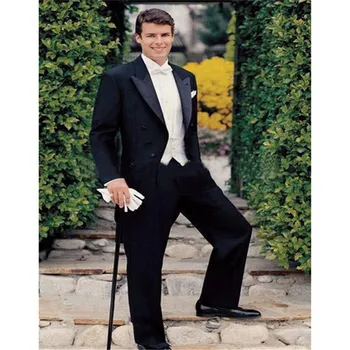 

Custom Made Men's Suits New Groom Tuxedos men suit Black Peak Lapel slim fit Groom Prom Bridegroom Jacket+Pants+Vest