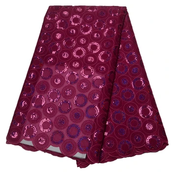 

New Arrival African Lace Fabric 5 Yards Megenta High Quality Embroidered Net Lace Fabric Double Organza Lace with Sequins A1511