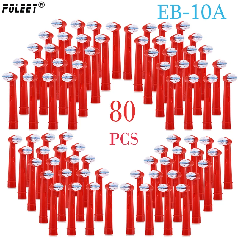 Poleet 80 шт./партия Сменная головка электрической зубной щетки красные EB-10A EB10A EB10-2K для гигиены полости рта Детские зубные щетки