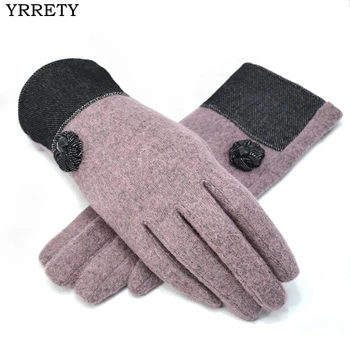 

YRRETY Winter Warm Wool Cashmere Gloves Women Winter Fashion Fleece Lined Gloves With Pompom Female Full Finger Finger Mittens