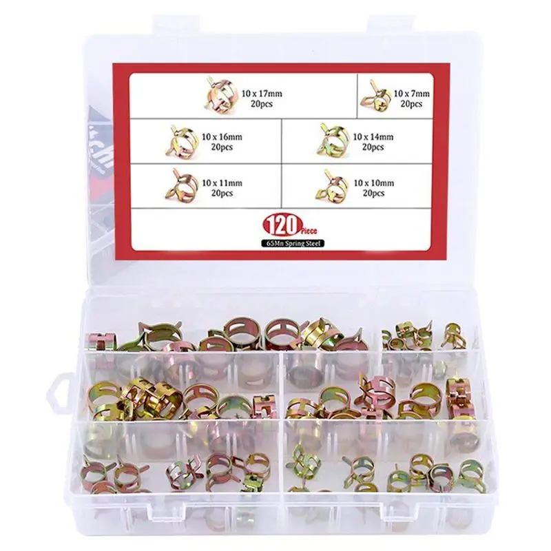 

120 Pcs Hot Sale Spring Band Type Action Fuel/Vacuum Hose Pipe Clamp Low Pressure Air Clip Clamp (10 x 7mm 10mm 11mm 14mm 16mm)