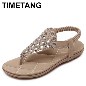 

TIMETANG Gladiator sandals women blossom bohemian flat sand sandalias plataforma 2018 large size beach shoes Women sandals