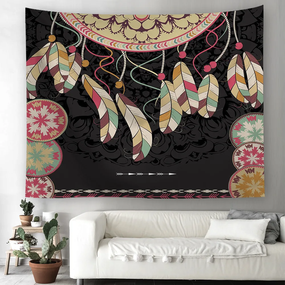 

Polyester Ethnic Feathers Indian Tapestry Wall Hanging Yoga Bedspread TPY66 Sofa Cover Dorm Cover Home Room Decor Beach Blanket