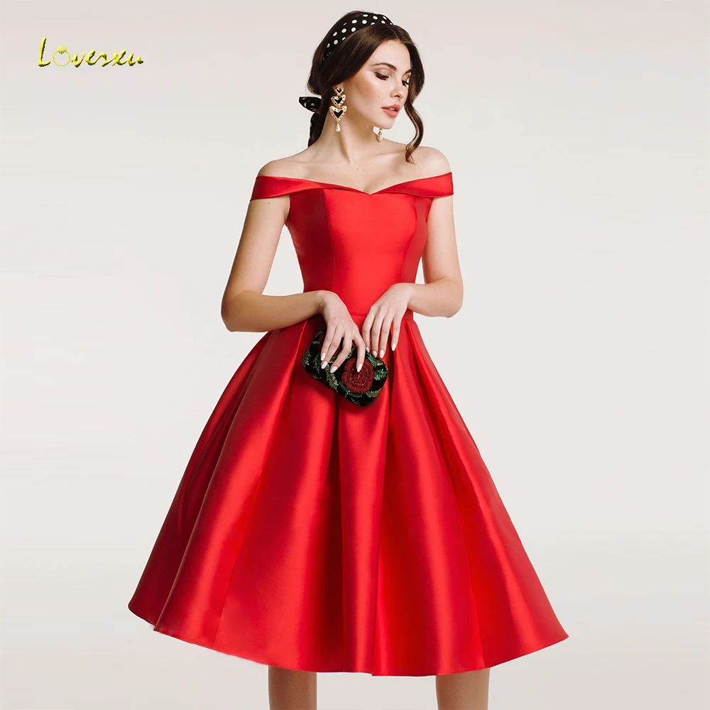 

Loverxu Glamorous V-Neck A Line Graduation Dress Alluring Off The Shoulder Knee-Length Homecoming Dresses Ever Pretty Customized