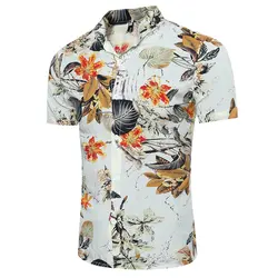 Новый 2017 Для мужчин одежда летние рубашки с коротким рукавом Для мужчин гавайская рубашка Повседневная рубашка с цветочным узором Camisas