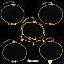 Женские украшения для ног босиком, 5 шт., новинка, богемное сердце, якорь, 8 форм, браслеты на ногу для женщин, цепочка на ногу, подарок