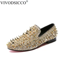 VIVODSICCO для мужчин Trendsetter блеск блёстки заклепки мода повседневное толстая подошва обувь мужской прогулочная одежда Пром Мокасины Лоферы для женщи