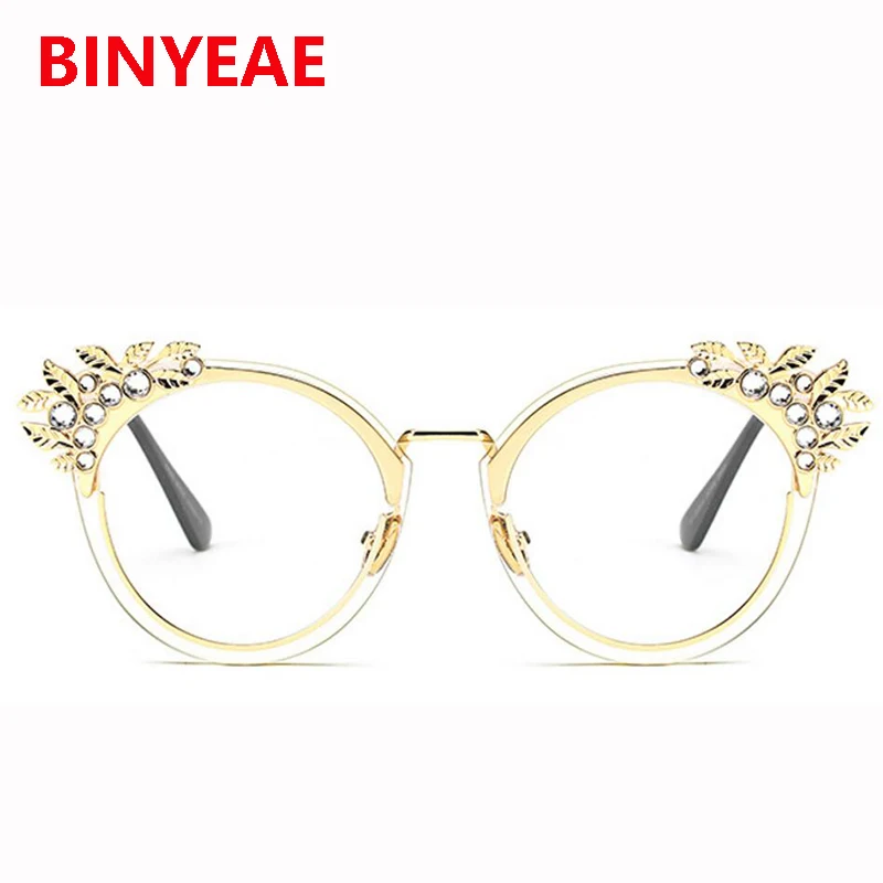 

rhinestone eyeglass frames women luxury brand designer transparent myopia glasses cat eye fashion glasses with clear lenses