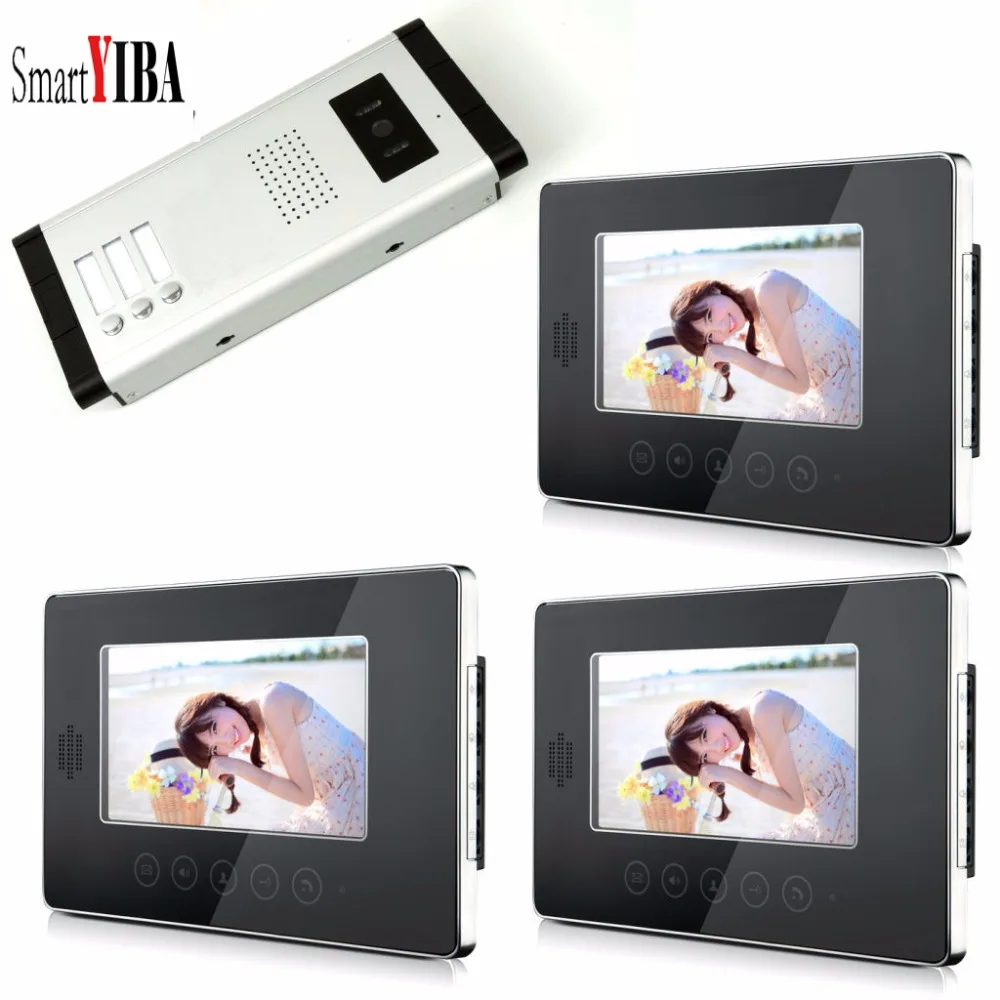 

SmartYIBA 7" Apartment Video Intercom Doorbell System IR Camera Touch Key For 3 Families