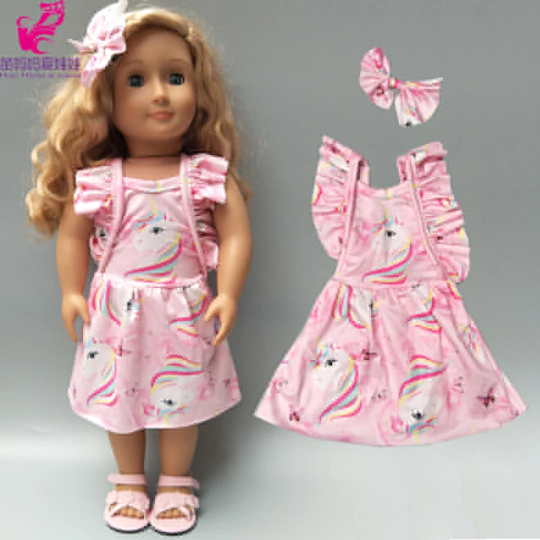 17 inch Baby new born Doll pink dress with bow for 18 inch girl doll sequin dress children gifts