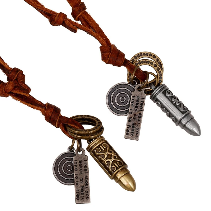 

RONGQING 1pcs Selling Bullet Pendant Leather Necklace for Men Game Player's Jewelry Gifts