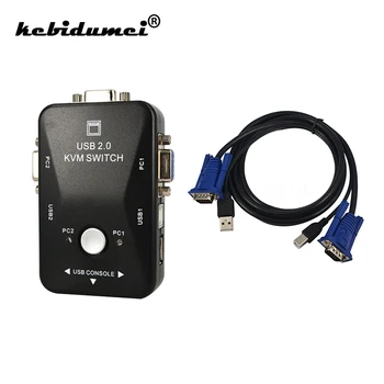 

kebidumei 2 Port KVM USB Switch Switcher VGA USB KVM Switch BOX USB 2.0 + 2pcs 1.5M KVM Switch 15 Pin VGA USB A/B Cable Cord