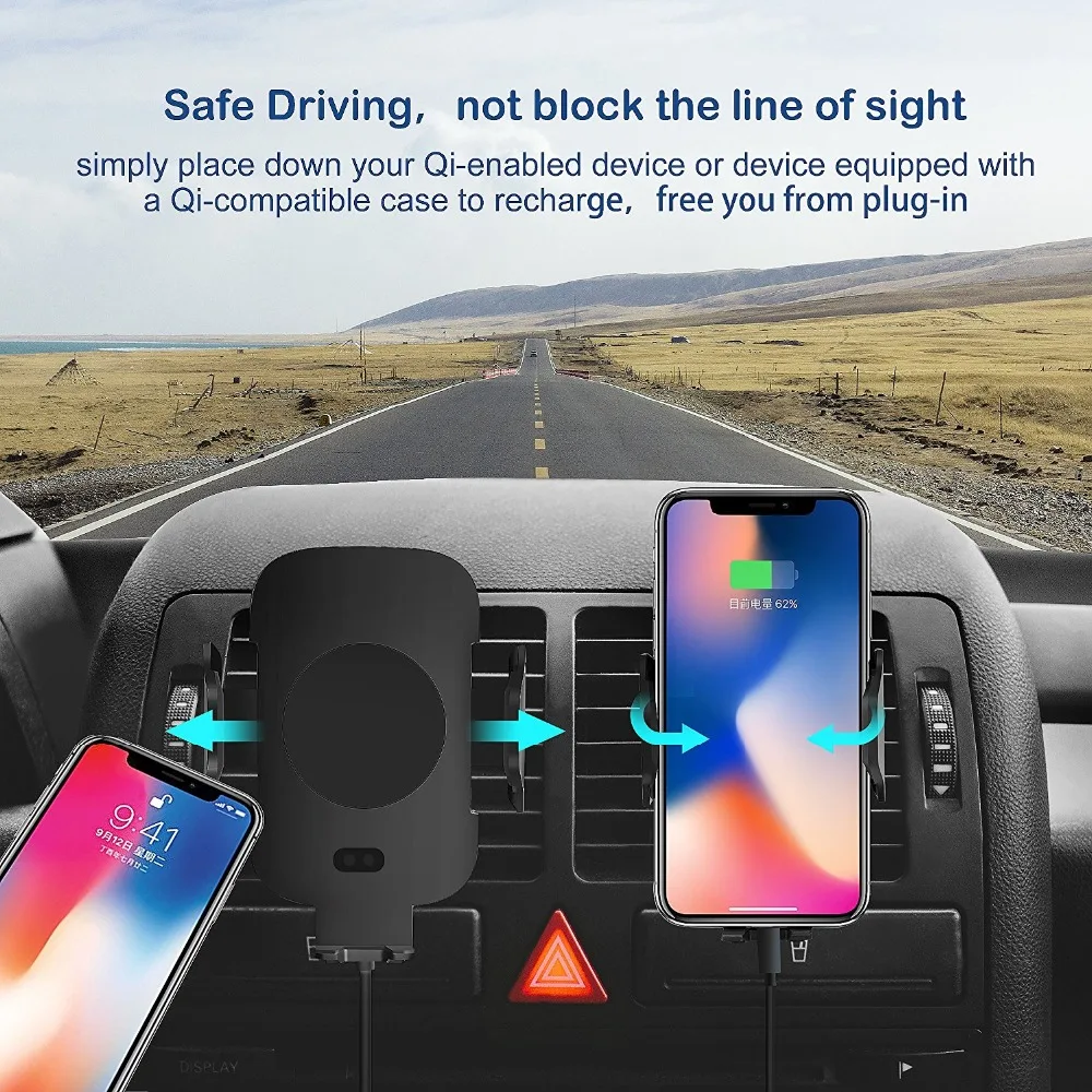 DCAE QI Fast Wireless Car Charger 10W Automatic Infrared Sensor Air Vent Car Phone Holder for iPhone 8 X XS Max XR Samsung S9 S8