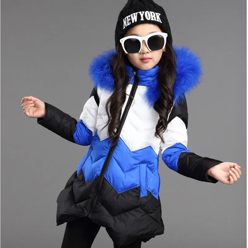 Children's Coat Winter Girls Fur Hooded Outerwear Long Sections Jackets Girl Down Jacket Kid