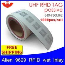 UHF RFID наклейка Alien 9629 EPC6C влажная инкрустация 915mhz868mhz860-960MHZ Higgs3 1000 шт клей пассивный RFID этикетка