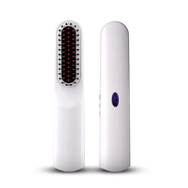 2 в 1 lcd портативная беспроводная керамическая ионизация волос выпрямитель электрическая расческа для прямых волос USB перезаряжаемая ЖК-щетка для волос