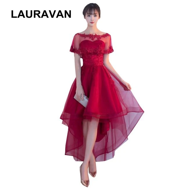 

women's red burgandy strapless short front long back beautiful bridesmaid party special pretty girl dresses tulle dress 2020