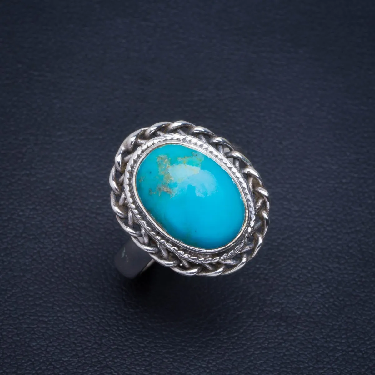 

Natural Turquoise Handmade Unique 925 Sterling Silver Ring 8 B1226